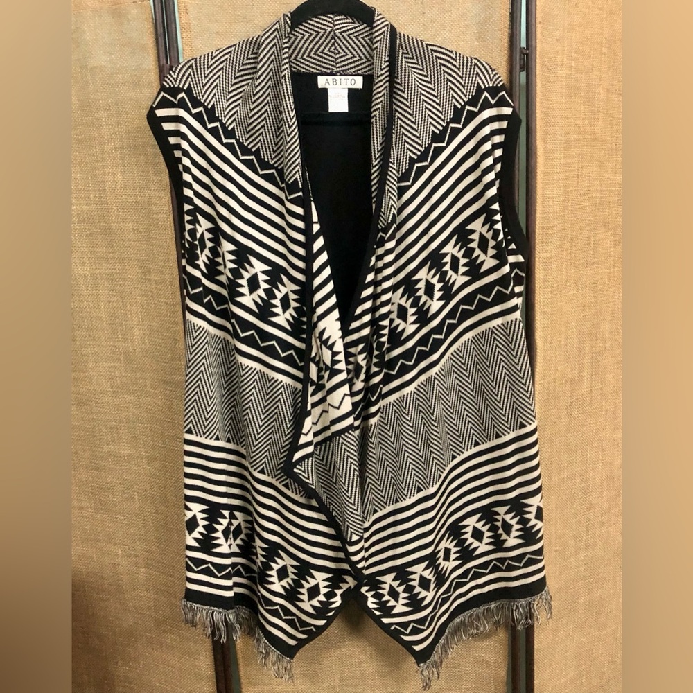 Abito Black and Cream Aztec Western Rodeo Women's Sweater Vest Sz L